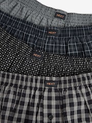 Black Check/Geo 4 pack Woven Pure 100% Cotton Boxers - Image 2 of 3