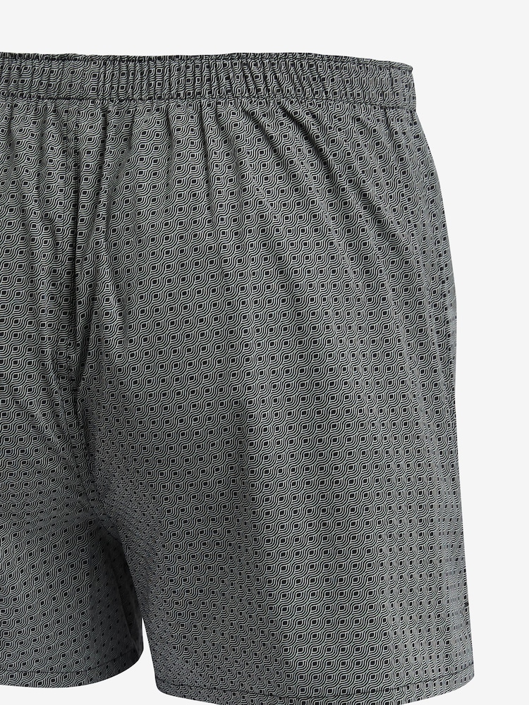 Black Check/Geo 4 pack Woven Pure 100% Cotton Boxers - Image 3 of 3