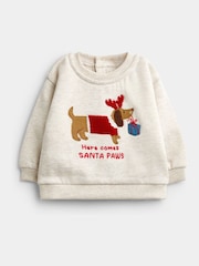 JoJo Maman Bébé Cream Christmas Sausage Dog Sweatshirt & Trouser Set - Image 2 of 6