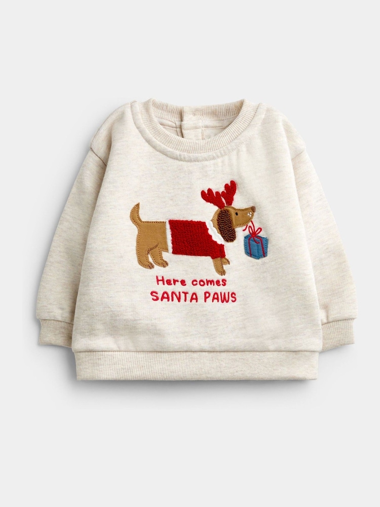 JoJo Maman Bébé Cream Christmas Sausage Dog Sweatshirt & Trouser Set - Image 2 of 6 JoJo Maman Bébé Cream Christmas Sausage Dog Sweatshirt & Trouser Set - Image 2 of 6