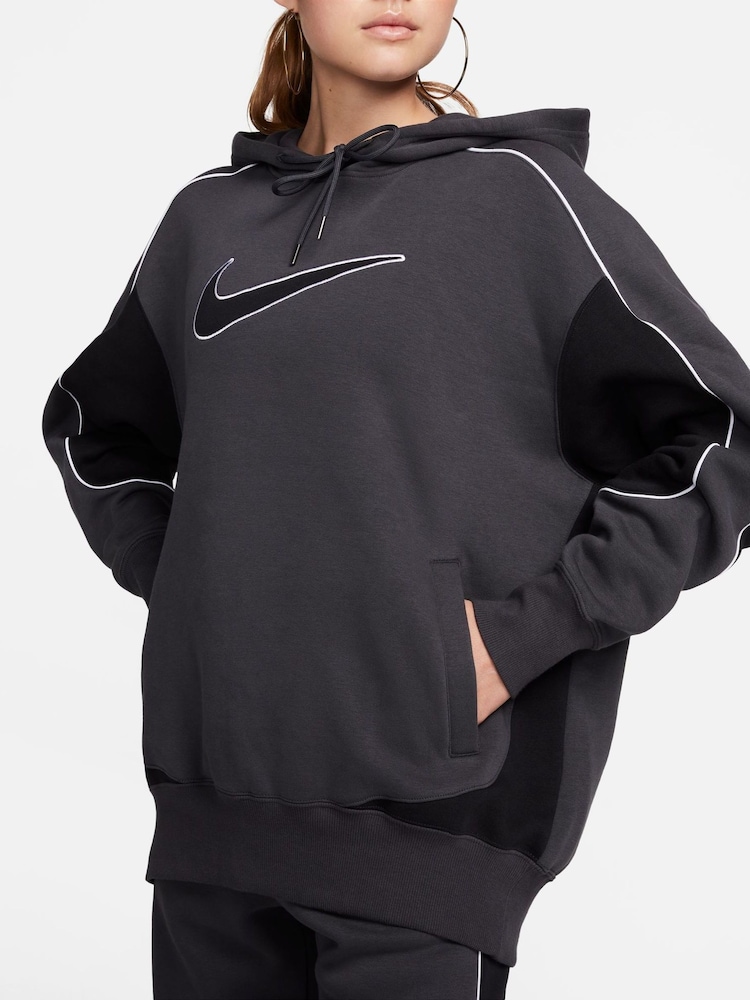 Nike Dark Grey Piping Detail Swoosh Hoodie - Image 5 of 10
