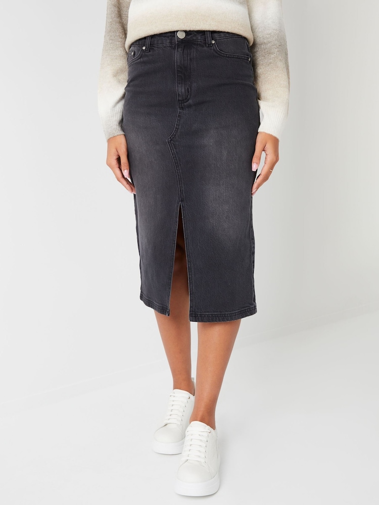 Threadbare Grey Petite Denim Midi Skirt - Image 1 of 4