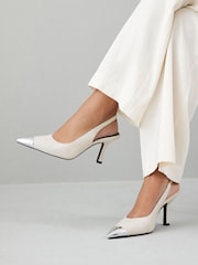 Off White Forever Comfort® Metallic Toe Slingback Heels - Image 1 of 7