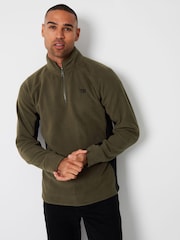 Threadbare Green Contrast Side Panel Quarter Zip Fleece - Image 1 of 4