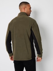 Threadbare Green Contrast Side Panel Quarter Zip Fleece - Image 2 of 4