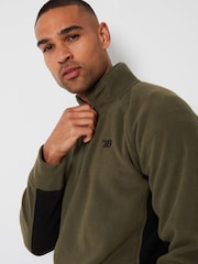 Threadbare Green Contrast Side Panel Quarter Zip Fleece - Image 4 of 4