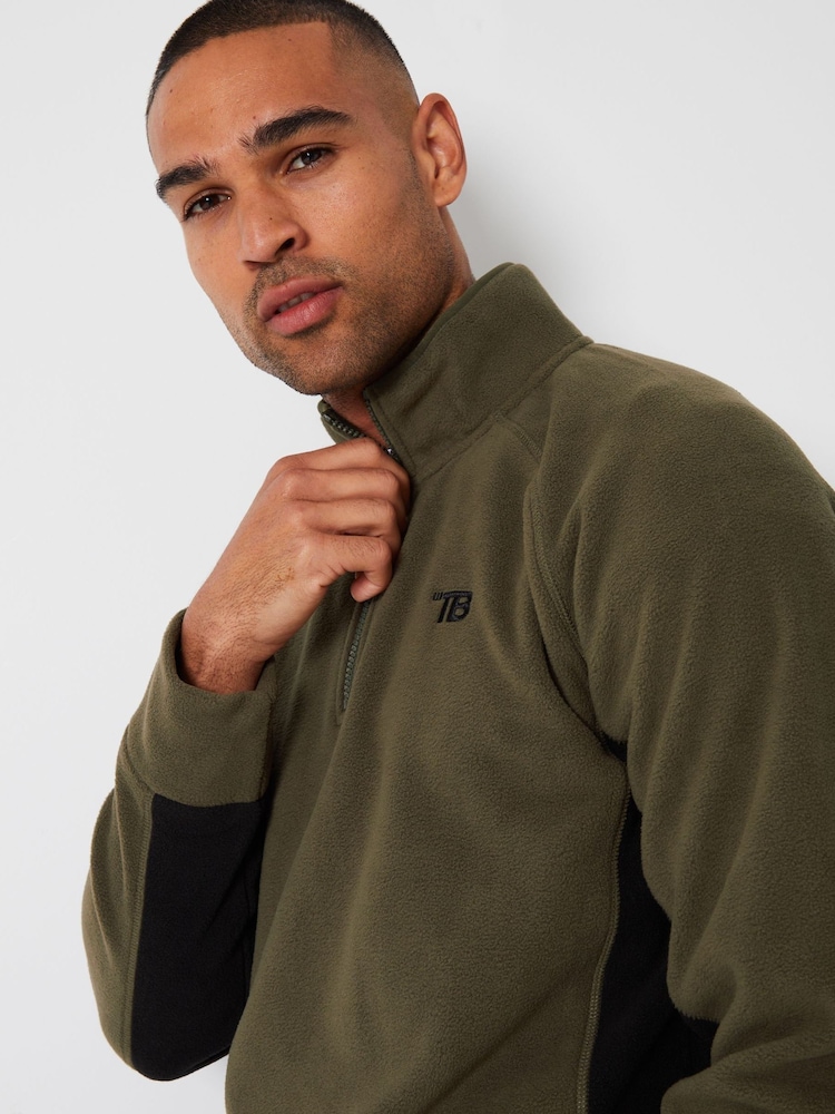 Threadbare Green Contrast Side Panel Quarter Zip Fleece - Image 4 of 4