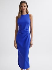 Reiss Blue Scarlett Bodycon Boat Neck Midi Dress - Image 1 of 4