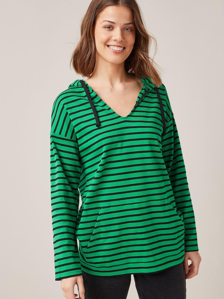 Black/Green Short Sleeve Stripe Poncho Hoodie - Image 1 of 5