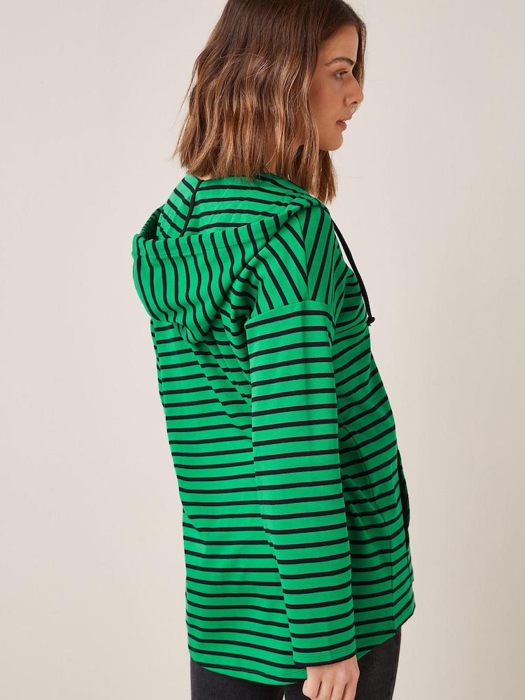 Black/Green Short Sleeve Stripe Poncho Hoodie - Image 2 of 5