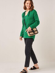 Black/Green Short Sleeve Stripe Poncho Hoodie - Image 3 of 5