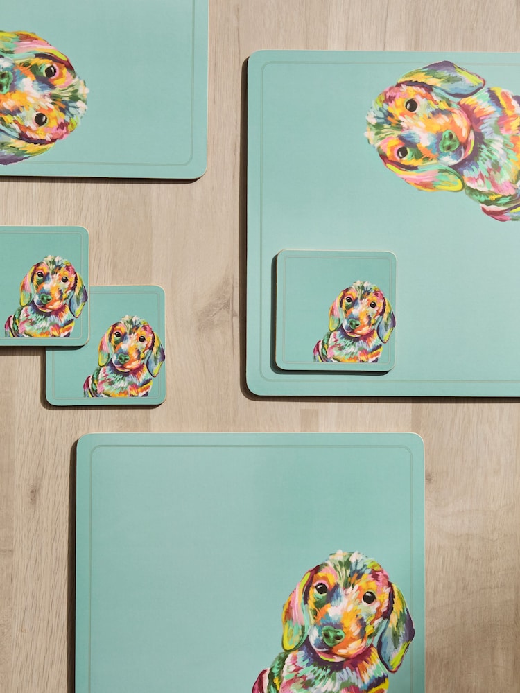 Set of 4 Teal Blue Sausage Dog Placemats and Coasters - Image 1 of 3