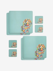 Set of 4 Teal Blue Sausage Dog Placemats and Coasters - Image 3 of 3