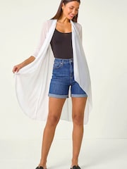 Roman White 3/4 Sleeve Mesh Longline Kimono - Image 1 of 5