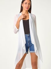 Roman White 3/4 Sleeve Mesh Longline Kimono - Image 2 of 5