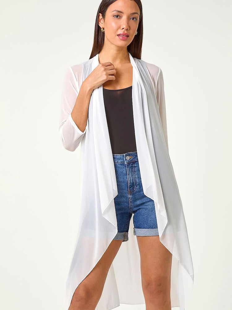 Roman White 3/4 Sleeve Mesh Longline Kimono - Image 2 of 5