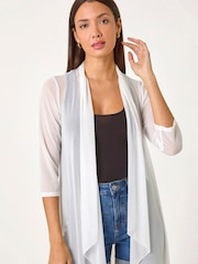 Roman White 3/4 Sleeve Mesh Longline Kimono - Image 4 of 5