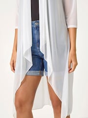 Roman White 3/4 Sleeve Mesh Longline Kimono - Image 5 of 5