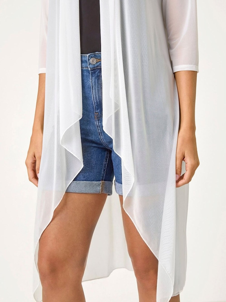 Roman White 3/4 Sleeve Mesh Longline Kimono - Image 5 of 5