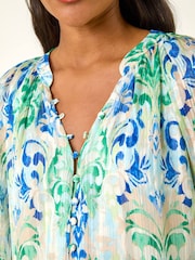 Roman Blue Printed Metallic Button Blouse - Image 5 of 5