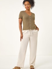 Roman Green Petite Textured Button Through Blouse - Image 3 of 5