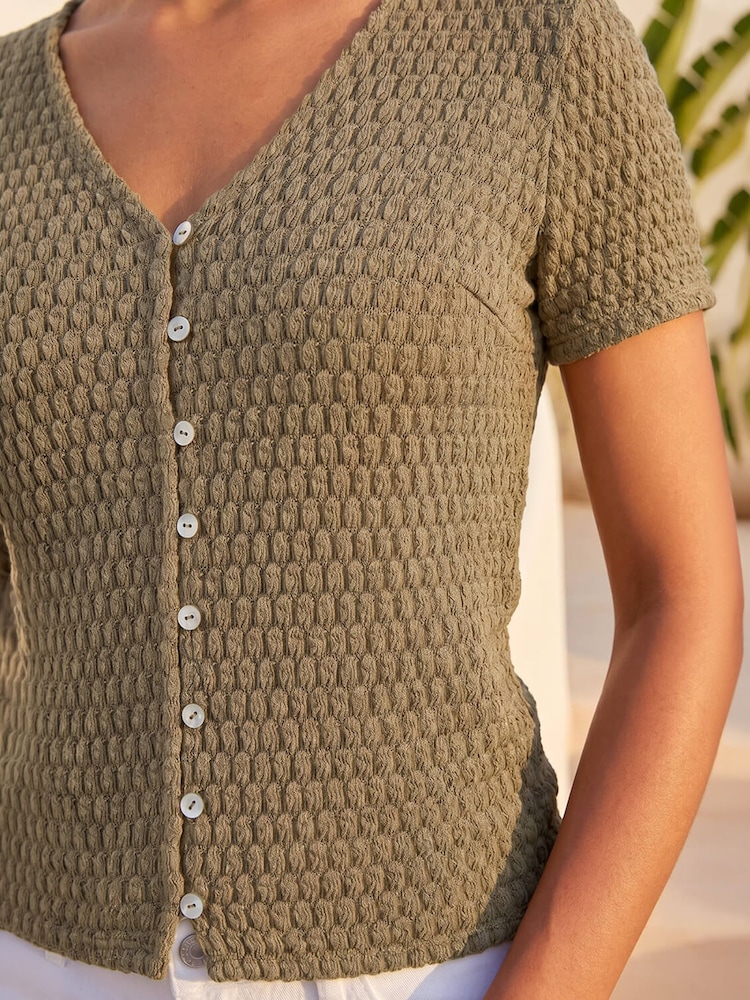 Roman Green Petite Textured Button Through Blouse - Image 4 of 4