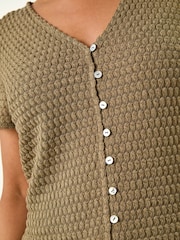 Roman Green Petite Textured Button Through Blouse - Image 5 of 5