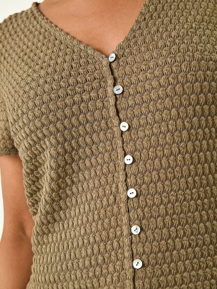 Roman Green Petite Textured Button Through Blouse - Image 5 of 5