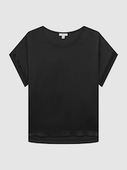 Reiss Black Helen Silk Front Crew Neck T-Shirt - Image 2 of 6