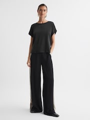 Reiss Black Helen Silk Front Crew Neck T-Shirt - Image 3 of 6