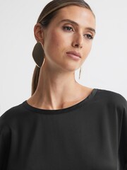 Reiss Black Helen Silk Front Crew Neck T-Shirt - Image 5 of 6