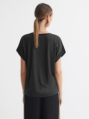 Reiss Black Helen Silk Front Crew Neck T-Shirt - Image 6 of 6
