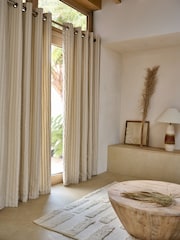 French Connection Natural Eyelet Zulu Textured Stripe Cotton Lined Curtains - Image 1 of 5