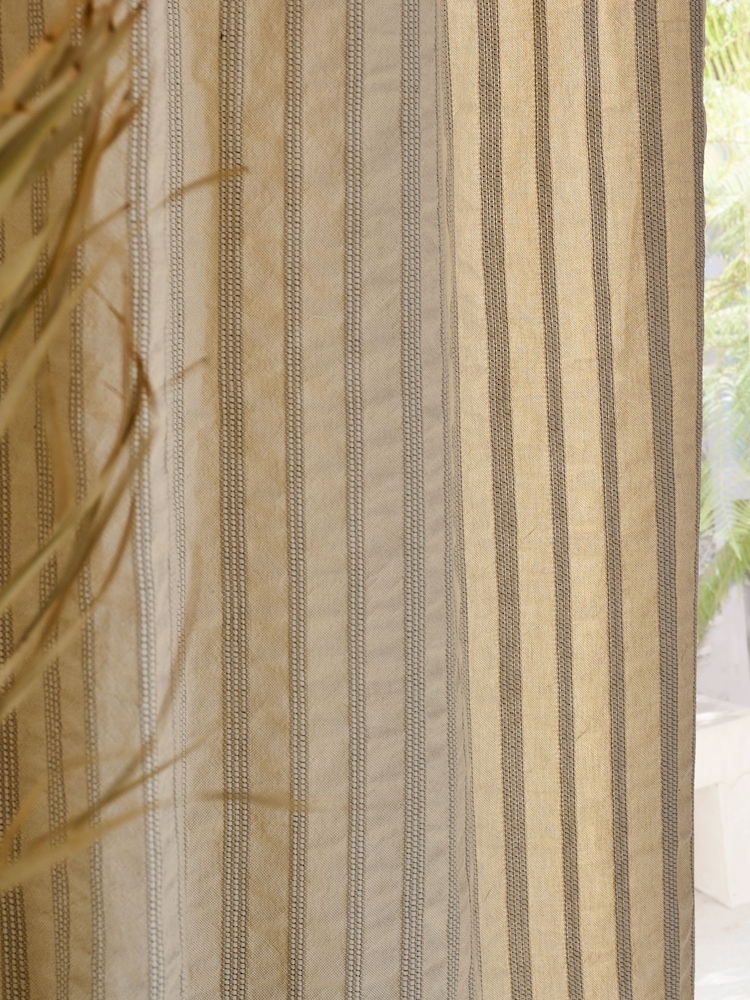 French Connection Natural Eyelet Zulu Textured Stripe Cotton Lined Curtains - Image 2 of 5