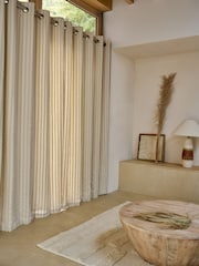 French Connection Natural Eyelet Zulu Textured Stripe Cotton Lined Curtains - Image 3 of 5