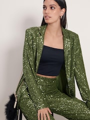 Grün - Einreihiger Blazer mit Pailletten - Bild 1 von 7