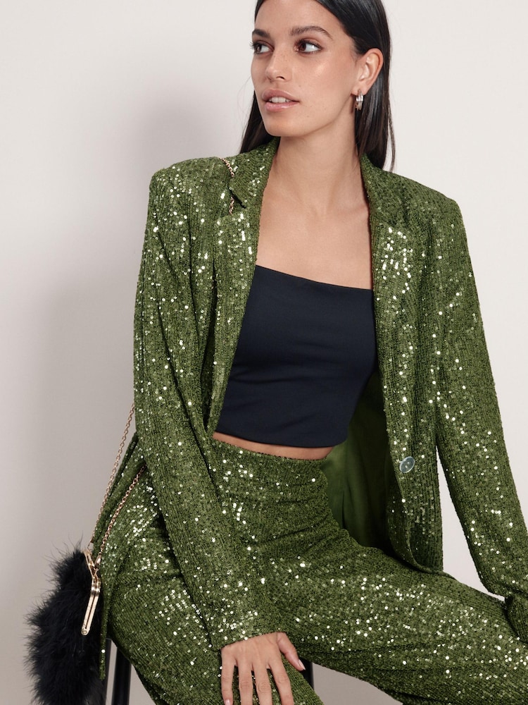Grün - Einreihiger Blazer mit Pailletten - Bild 1 von 7