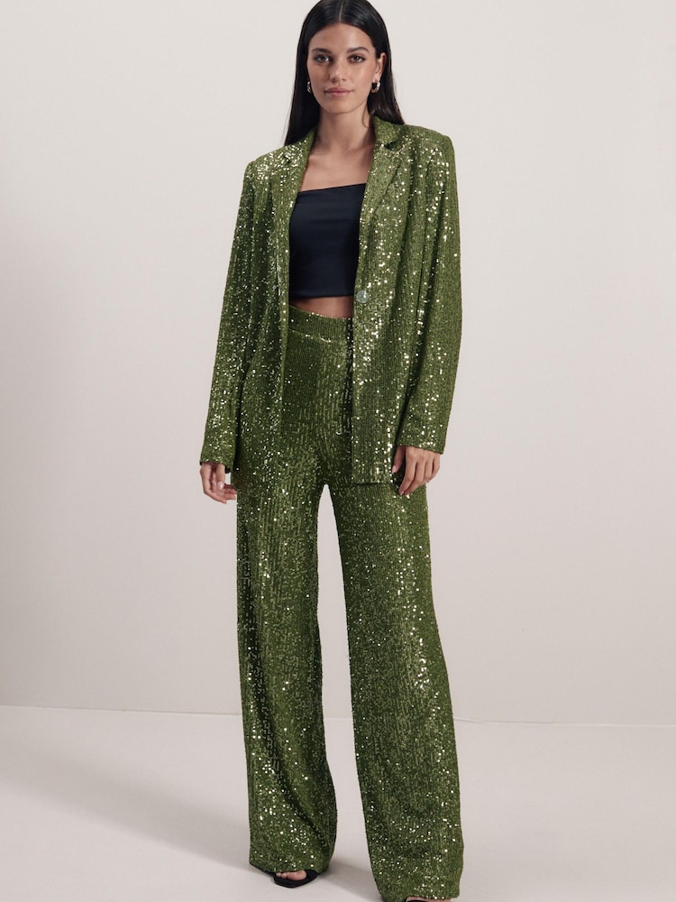 Grün - Einreihiger Blazer mit Pailletten - Bild 2 von 7