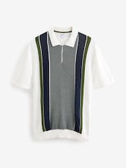 White Regular Fit Knitted Stripe Cotton Textured 100% Cotton Polo Shirt - Image 6 of 8