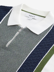 White Regular Fit Knitted Stripe Cotton Textured 100% Cotton Polo Shirt - Image 8 of 8