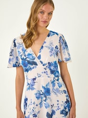 Roman White Floral Print V-Neck Midi Dress - Image 4 of 5
