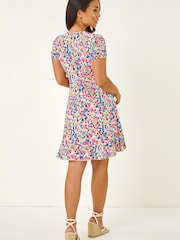 Roman Blue Petite Floral Frill Wrap Dress - Image 2 of 5