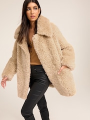 Ecru Cream Teddy Borg Coat - Image 1 of 6