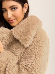 Ecru Cream Teddy Borg Coat - Image 4 of 6