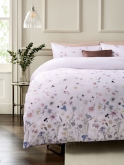 White/Pink Pressed Petal 100% Cotton Duvet Cover and Pillowcase Set - Image 1 of 4