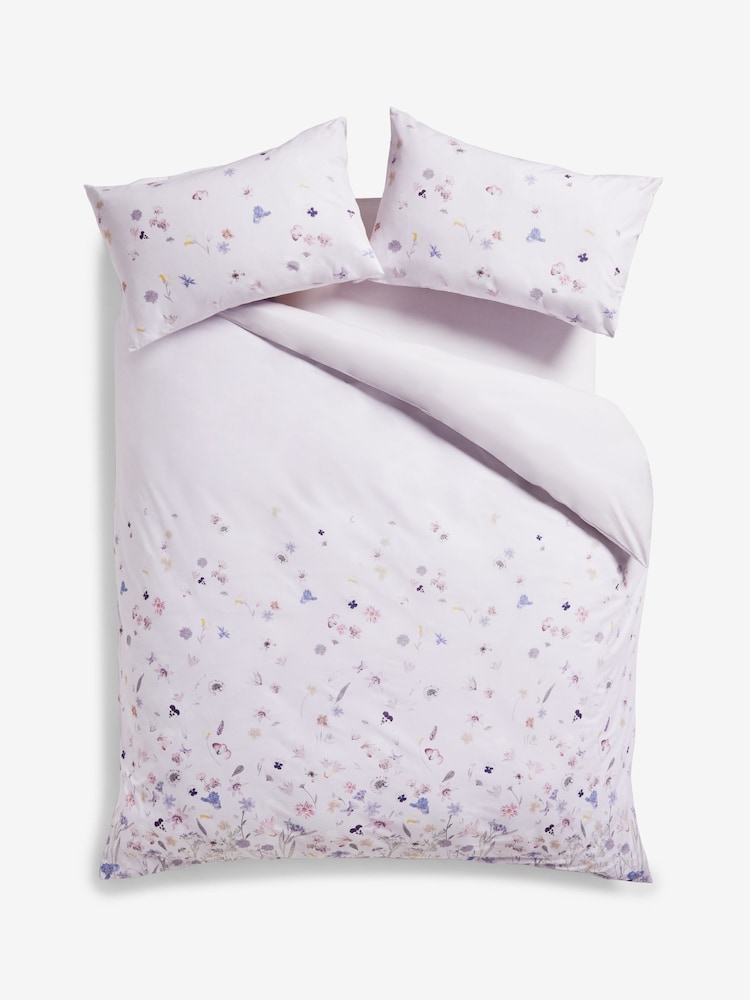 White/Pink Pressed Petal 100% Cotton Duvet Cover and Pillowcase Set - Image 4 of 4