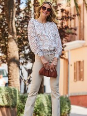 Sosandar Cream Shirred Cuff Interest Blouse With Chic Keyhole Neckline Detailing - Image 2 of 5