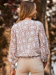 Sosandar Cream Shirred Cuff Interest Blouse With Chic Keyhole Neckline Detailing - Image 3 of 5