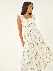 Roman White Petite Floral Tiered Maxi Dress - Image 4 of 5