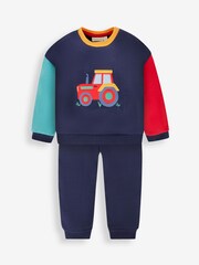 JoJo Maman Bébé Navy Blue Tractor Appliqué Jersey Sweatshirt & Leggings Set - Image 3 of 8